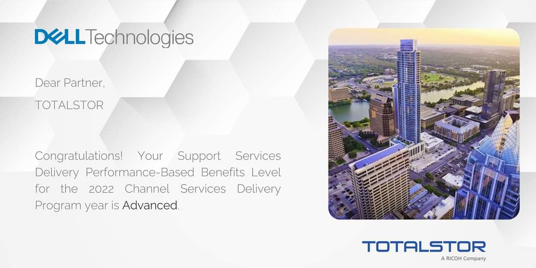 "Thank you for delivering outstanding support to our services customers."
É com grande orgulho que que recebemos esta distinção por parte da <a href="/DellTech/">Dell Technologies</a>
Fruto de muito trabalho e dedicação, tal não seria possível, sem o empenho daqueles que fazem parte da equia <a href="/TotalStor_PT/">TotalStor, a Ricoh Company</a>