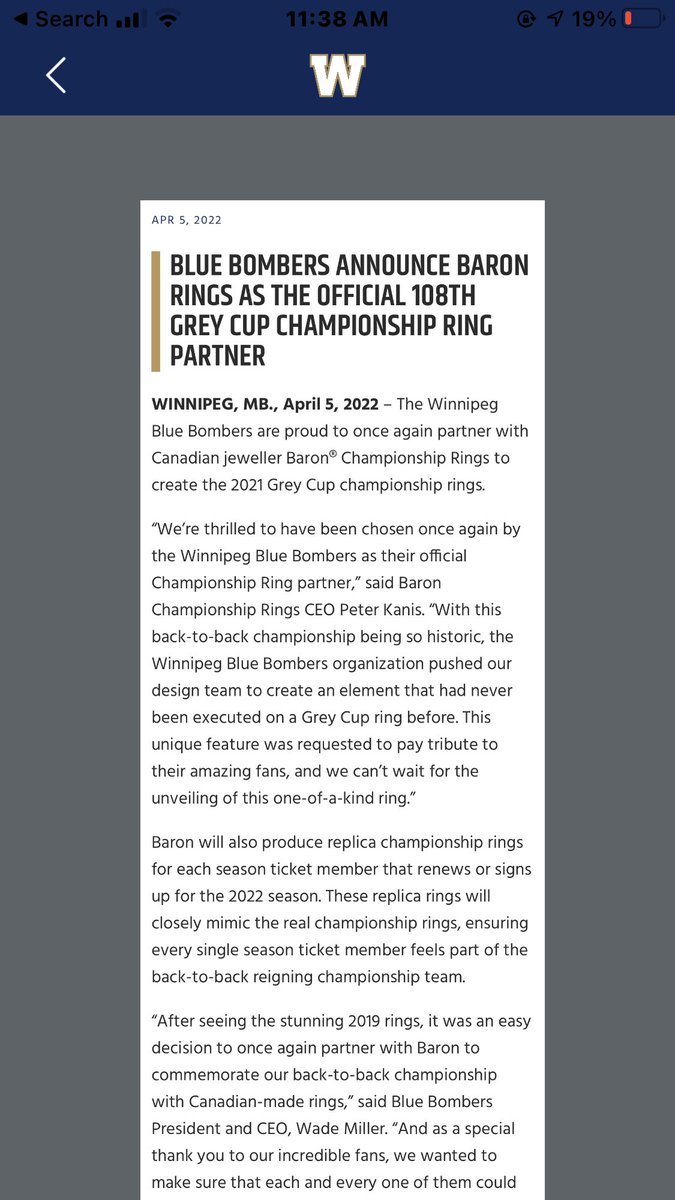 AngelaDeneka's tweet photo. @BigVK20 @LegionOfBombers @Wpg_BlueBombers I first heard about it also in social media but looks like they did post it in the Bomber app..either way a pleasant surprise 😊 https://t.co/RFEIBHz8wN