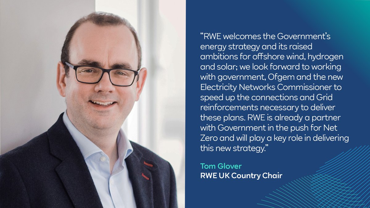 RWE_UK's tweet photo. RWE is pleased to see the British Energy Security Strategy finally come to fruition; as one of the UK’s largest energy companies and biggest renewables generators.

RWE UK Country Chair, Tom Glover, shares his thoughts on today's announcement: https://t.co/liTTiGQ5RL