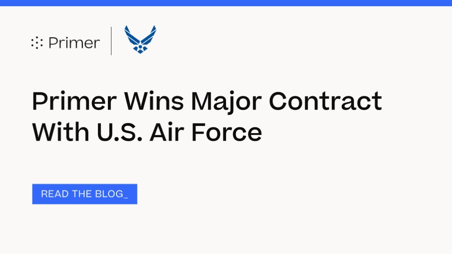 We have won a <a href="/usairforce/">U.S. Air Force</a> Advanced Battle Management System IDIQ Award with a $950M ceiling. Great to be able to support @DeptofDefense with the best AI technology. Congratulations to everyone at <a href="/primer_ai/">Primer</a> who made this possible. Read more about it here hubs.ly/Q017Gfjq0