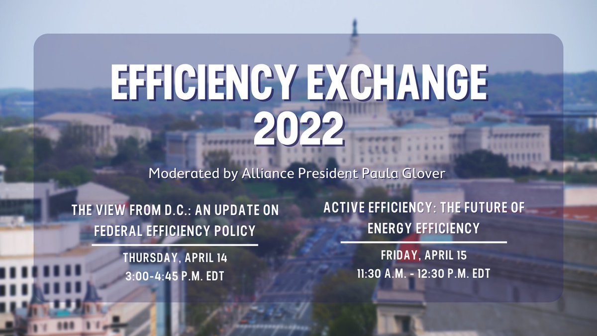 PRJackson's tweet photo. I'm very excited to be joining two expert panels at @nwalliance's virtual Efficiency Exchange 2022 conference on 4/14 &amp; 4/15. Register to join me in discussing #ActiveEfficiency and federal #energyefficiency policy with some of the best and the brightest!
https://t.co/aJ38EOl6mv https://t.co/UJYP5UiMQg