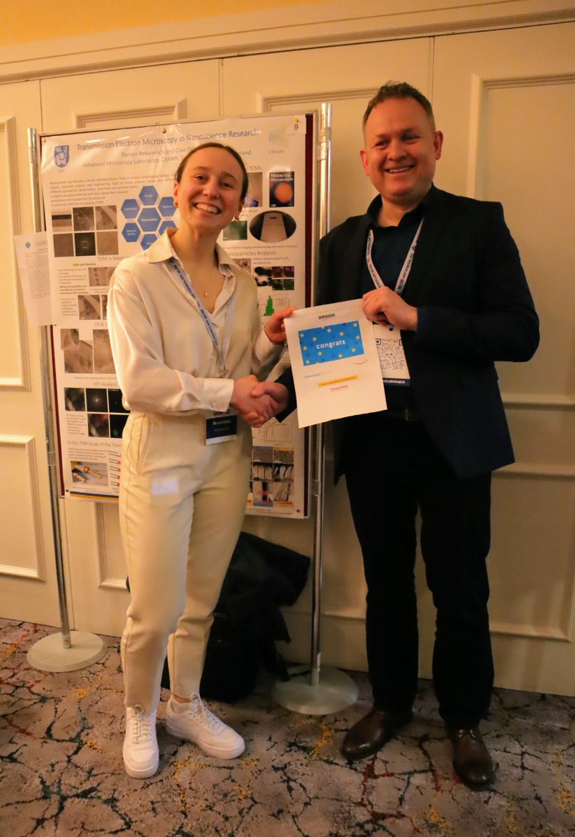TCD_AML's tweet photo. Congratulations to Lucia Hughes (@NicolosiGroup) in winning 'Image of the Year - ThermoFisher Category' (@thermosciEMSpec). Prize presented by Robbie O'Connell at the @MicroscopyIrl Annual Conference #MSI2022SMS @TCD_AML @cranntcd @ambercentre https://t.co/ymhi4dN7SC
