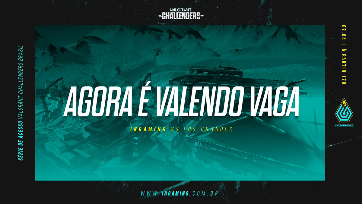 INGAMINGEsports's tweet photo. AGORA VALE VAGA NA LAN 🔥 Nosso segundo desafio no Relegation, a fase de acesso do #VCTBR é contra a Los Grandes e o jogo é decisivo! 💪

🆚 @losgrandesgg 
⏰ 19:30H
📺 https://t.co/ogGENftnPt

#GoING #Valorant #Riot #GoIngaming https://t.co/La6B151ajx