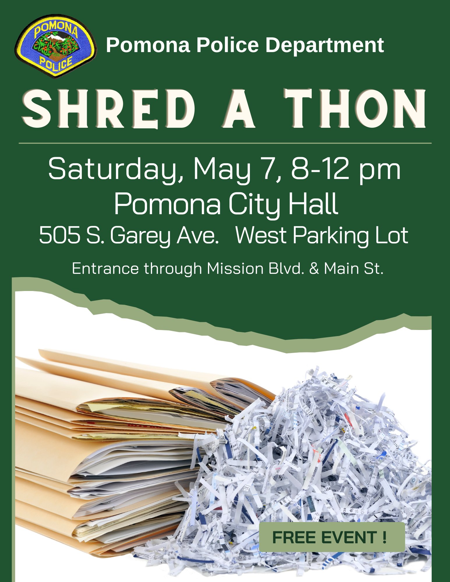 Pomona PD on Twitter "Save the date! Our annual ShredAThon is on