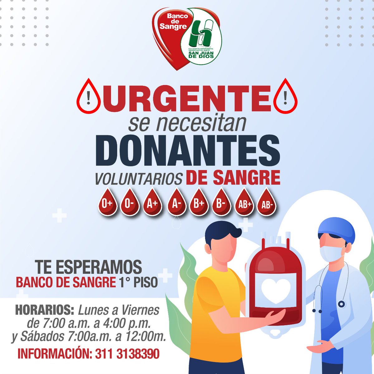 Nos acercamos a una temporada vacacional y la necesidad de la sangre sigue latente para nuestros pacientes,si consideras que eres apto para 🩸DONAR SANGRE🩸 puedes acercarte a nuestro banco de sangre. Recuerda que con tu donacion salvas hasta 3 vidas.