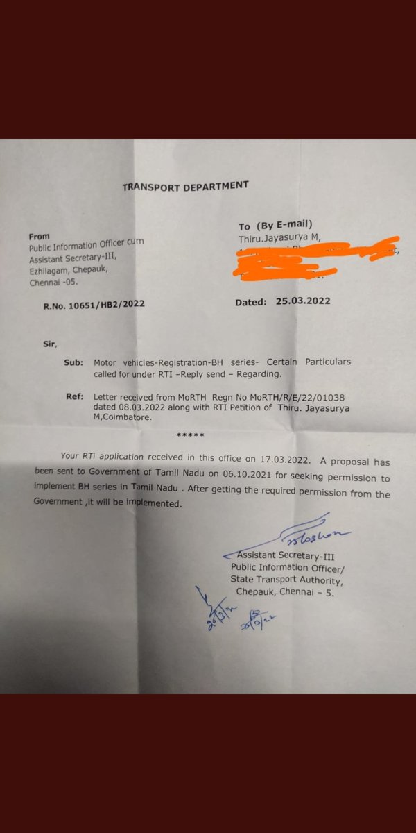 harshav61625286's tweet photo. @suryaracewalker TN till date is giving same copy paste answer. Sir 205 days hv passed ..and still seeking permission.20+states implemented GOI has already issued. Kerla HC has ordered. @OfficeOfPTR @CMOTamilnadu @sivasankar1ss  #implementbhregistrationintn inaction=INJUSTICE = AGAINST PPL https://t.co/kTjv6A4gZn