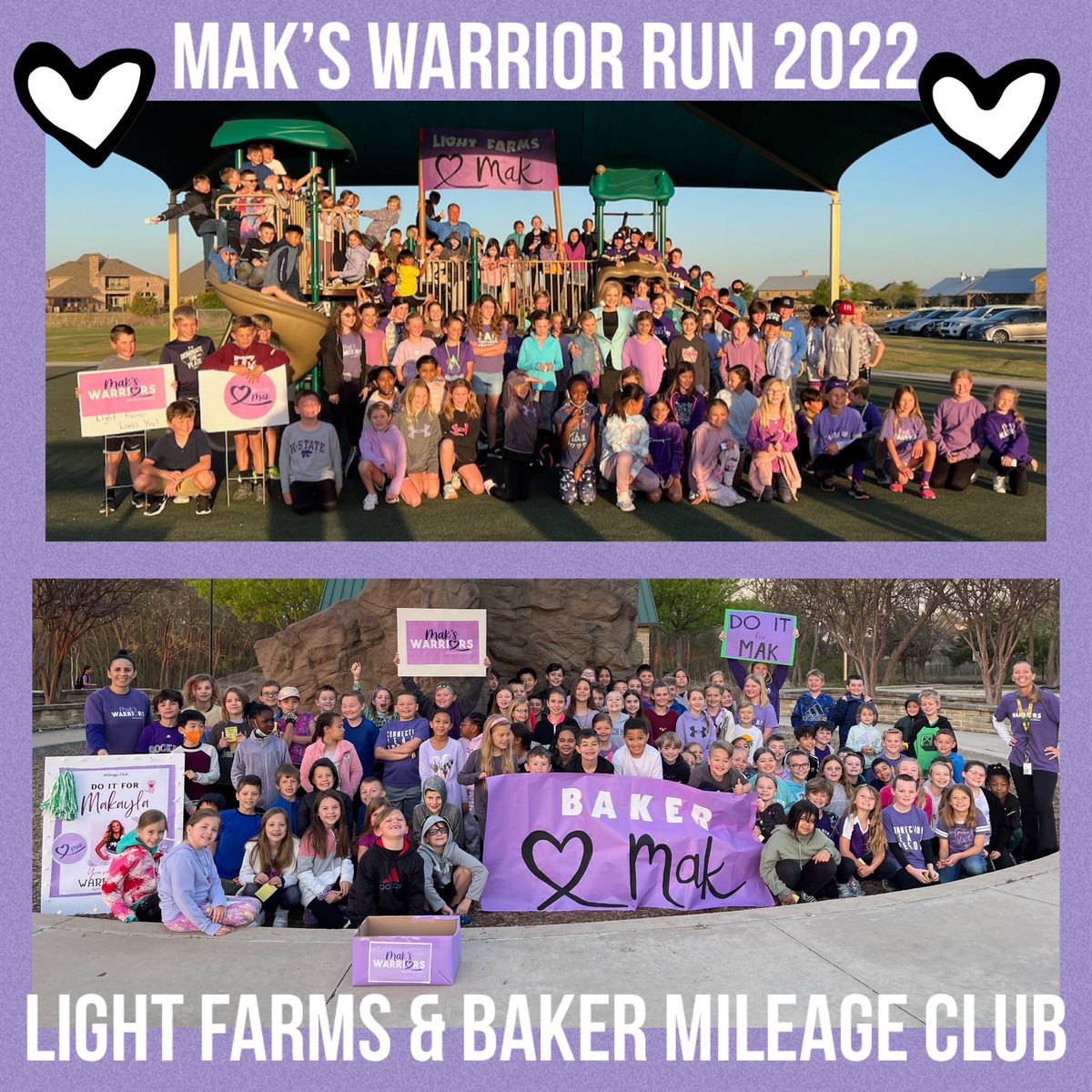 kellidsmith's tweet photo. 💜MAK WARRIOR RUN!💜
@LightFarmsElem &amp; @BakerElem Mileage Clubs teamed up to collect cards for Makayla, wear purple, &amp; run in her honor today-she has inspired so many in her recovery,so we hope she feels the love &amp; support from our youngest @ProsperISD students!💜
@MakaylasFight https://t.co/ITB7pt0Uce