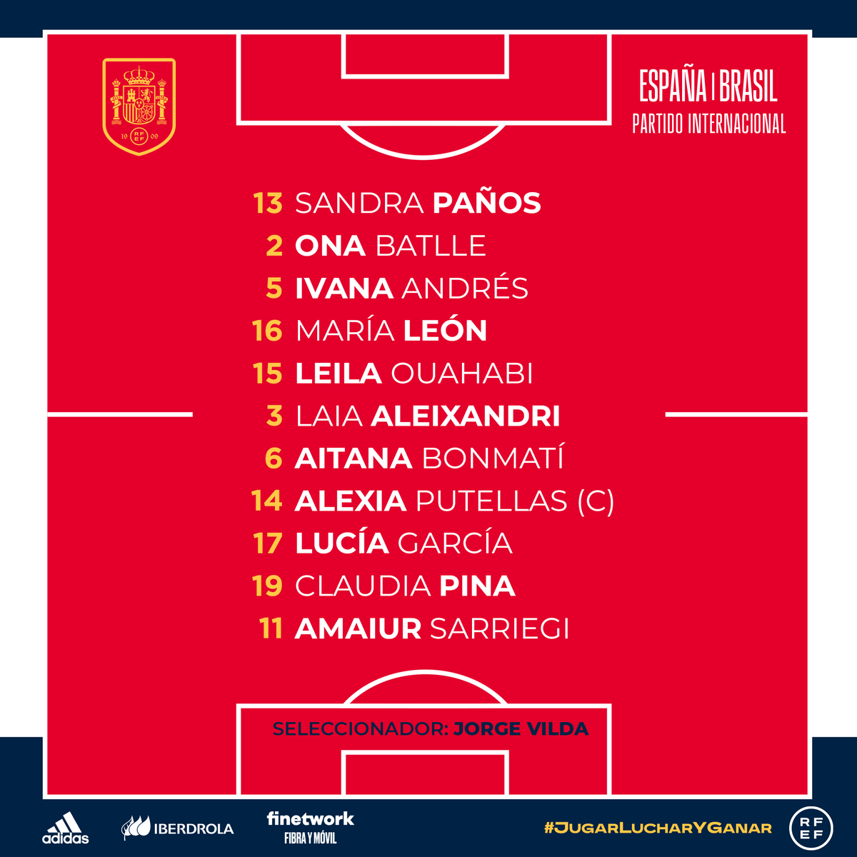 SEFutbolFem's tweet photo. 👥 OFICIAL | 𝗢𝗡𝗖𝗘 𝗱𝗲 𝗘𝘀𝗽𝗮𝗻̃𝗮 en Alicante

📢 ¡En la portería, Sandraaaaaaa…!

#JugarLucharYGanar https://t.co/glyTy6CddL