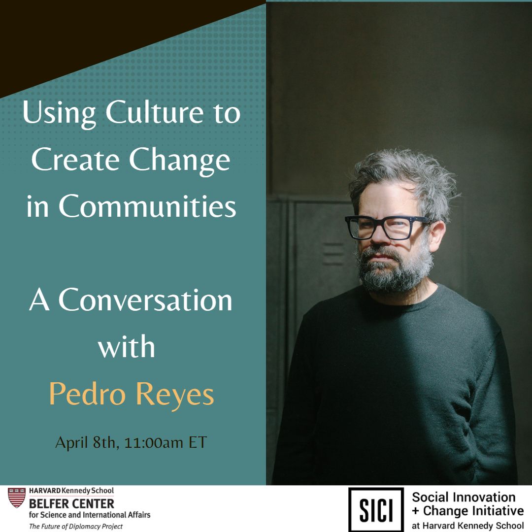 Join us TOMORROW for a special event featuring artist, Pedro Reyes! We will discuss ways Reyes has used art and culture to inspire social and political change. Register here: harvard.zoom.us/meeting/regist…