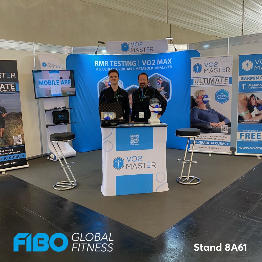 vo2master's tweet photo. FIBO begins. Stop by Stand 8A61 to win a Garmin Watch! CEO Peter O'Brien and VP Damon Kuemmel are amped as the first day is cranking!

#fibo2022 #eventexhibitor #performanceanalysis #portabletesting #vo2master https://t.co/4fpmwHUB0f