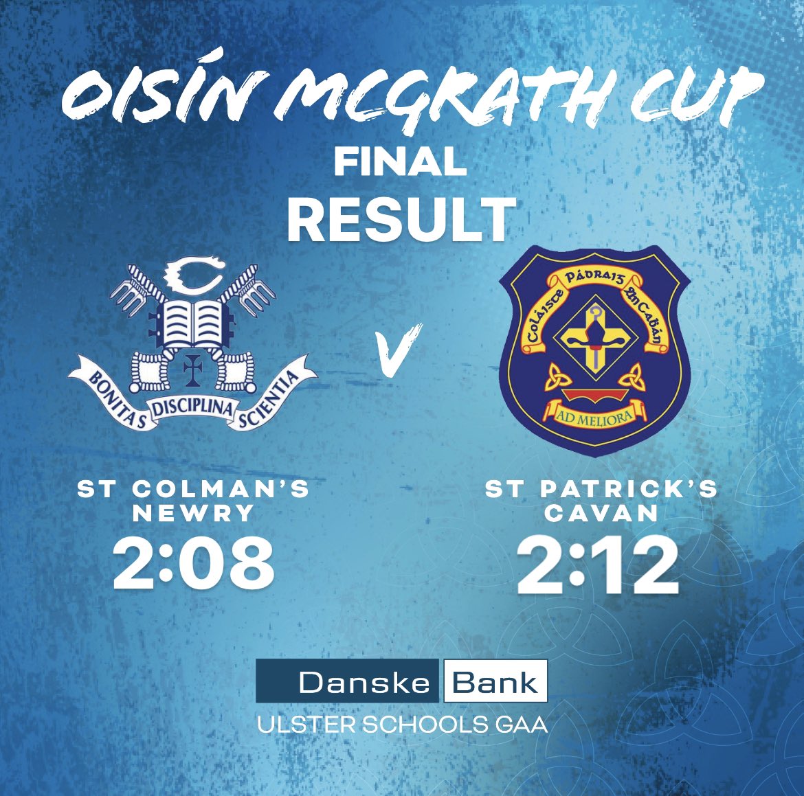 ulsterschools's tweet photo. OISÍN MCGRATH CUP🏆
🏐FULL TIME RESULT🏐

🟨🟦@PatsCavan are the @DanskeBank_UK Oisín McGrath Cup 2021/22 Winners after a hard fought win against @st_colmans 👏 https://t.co/fixwZg31Li