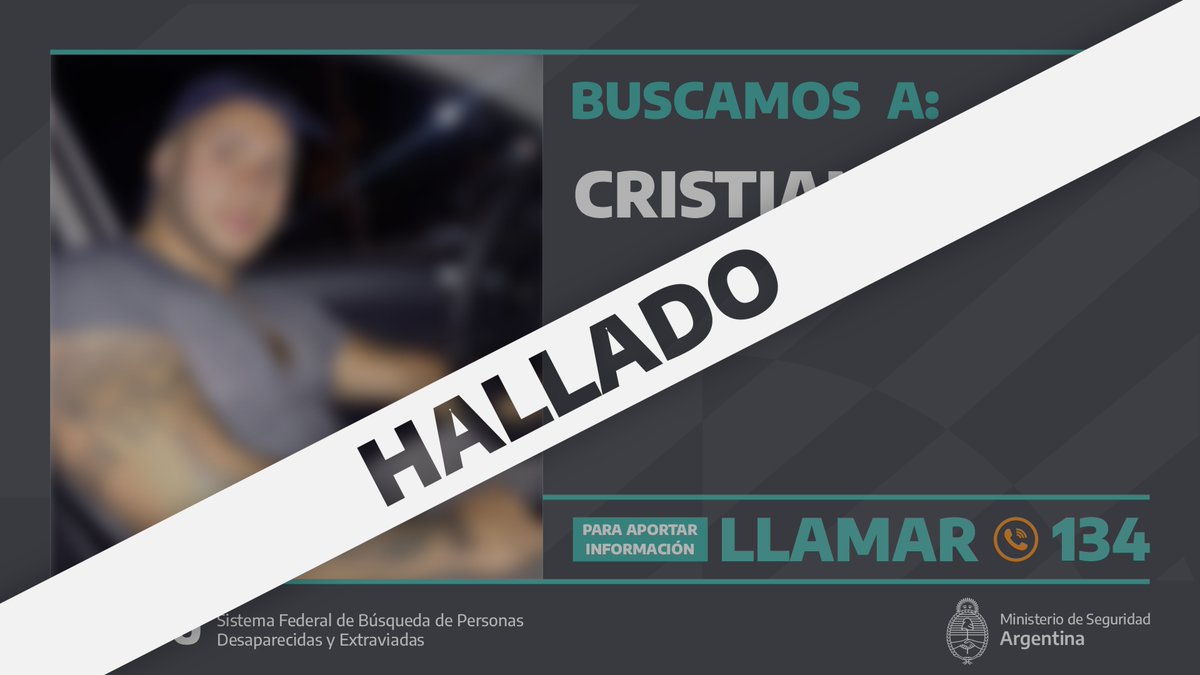 Cristian fue hallado.
Gracias a todas y todos por compartir su búsqueda.