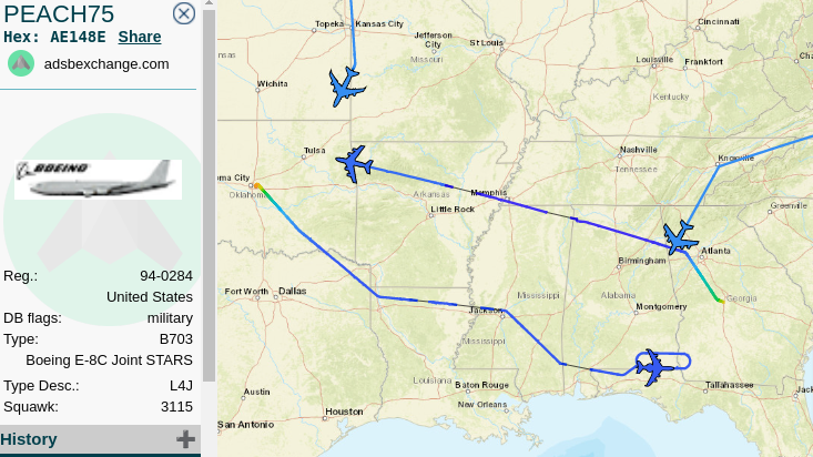 vinnieoftexas_'s tweet photo. Some neat flights up today.
E6 #AE040D
Joint Stars (heading west) #AE148E
E-4B #ADFEB6
E-3G Sentry #AE11DC https://t.co/iabENA1PEE