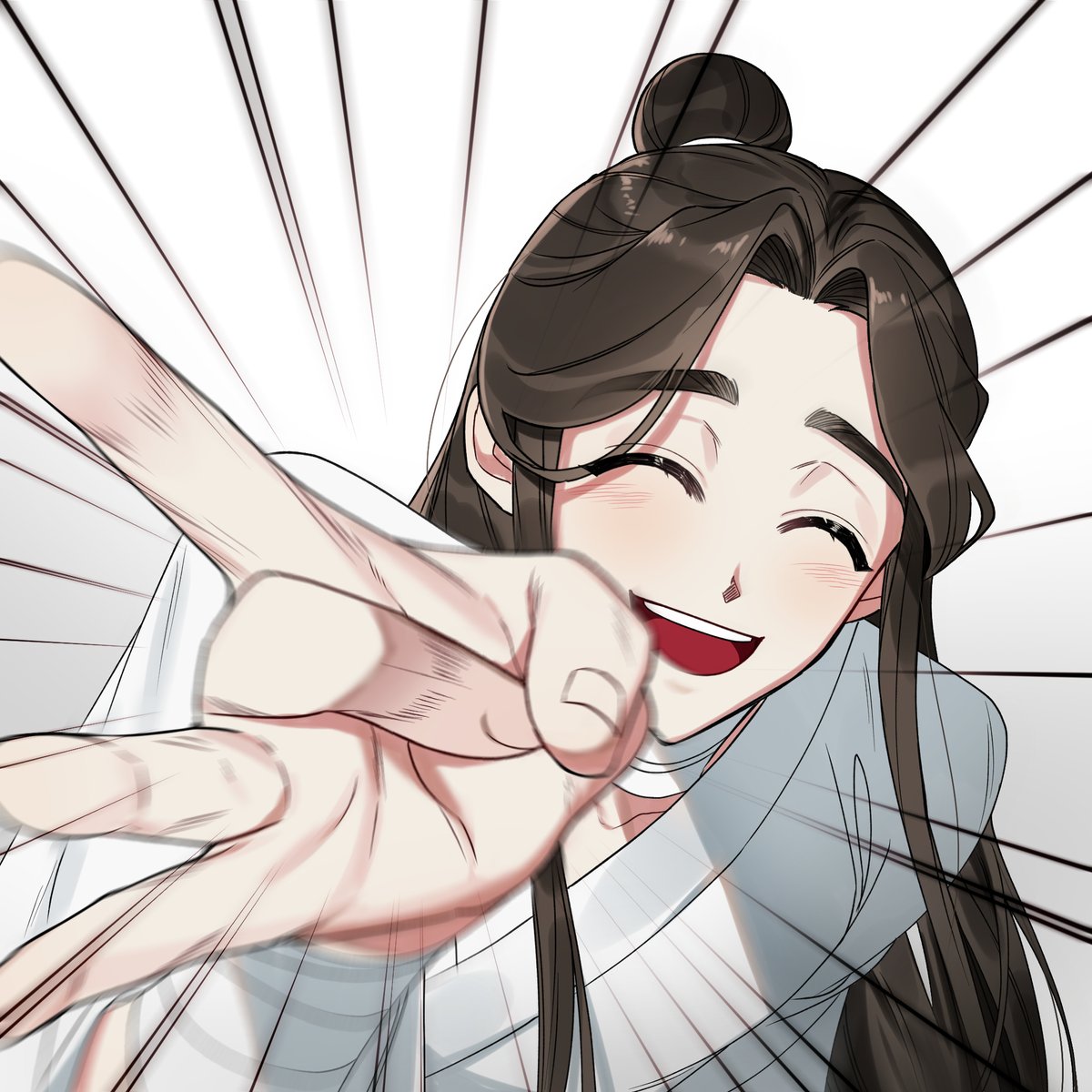 closed eyes solo long hair smile hair bun open mouth emphasis lines  illustration images
