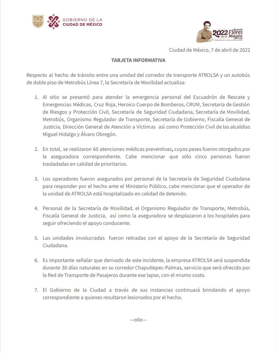 LaSEMOVI's tweet photo. En continuidad a lo ocurrido esta mañana en Paseo de la Reforma, la SEMOVI informa: https://t.co/lmGtmEDXx5