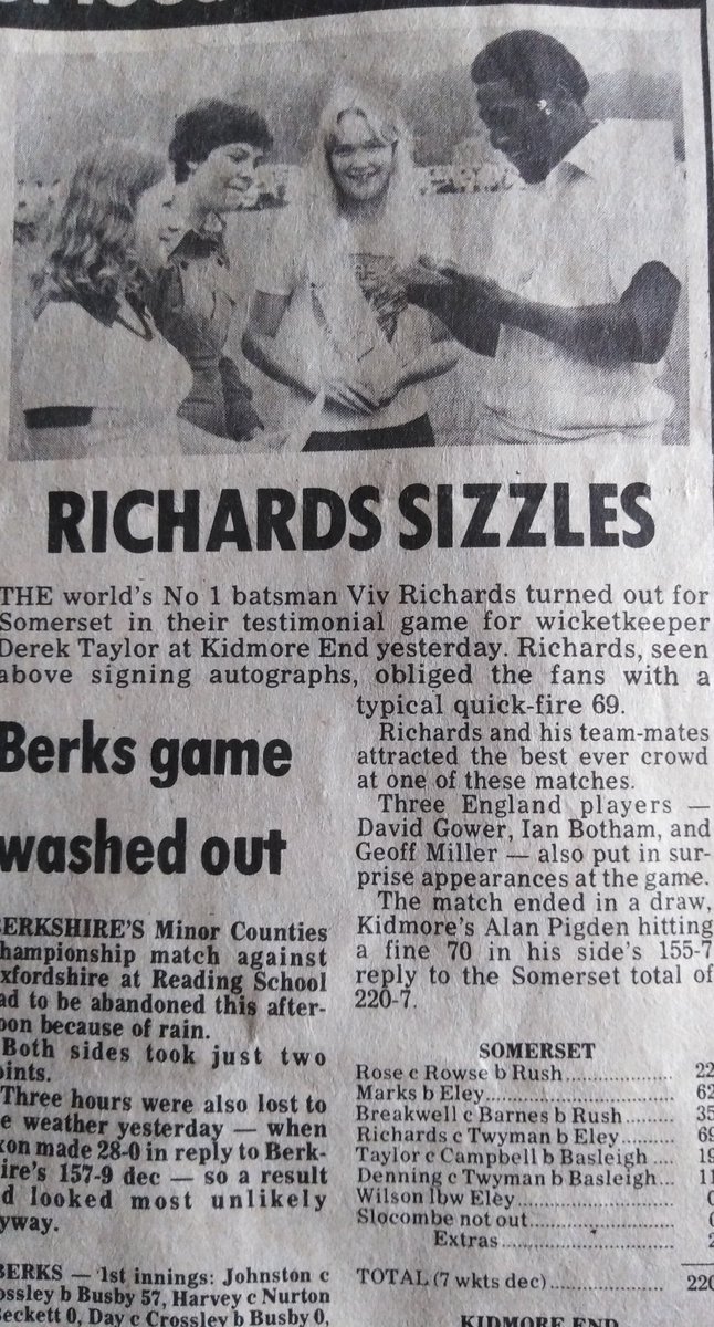 jo_ground's tweet photo. @solentsport and @antgib. Hearing Ant talking about Viv Richards, Jo found this 40 plus years old press cutting yesterday. It shows Jo next to Viv at a local club in Berkshire when Somerset used to visit. https://t.co/laPRu4n5n3