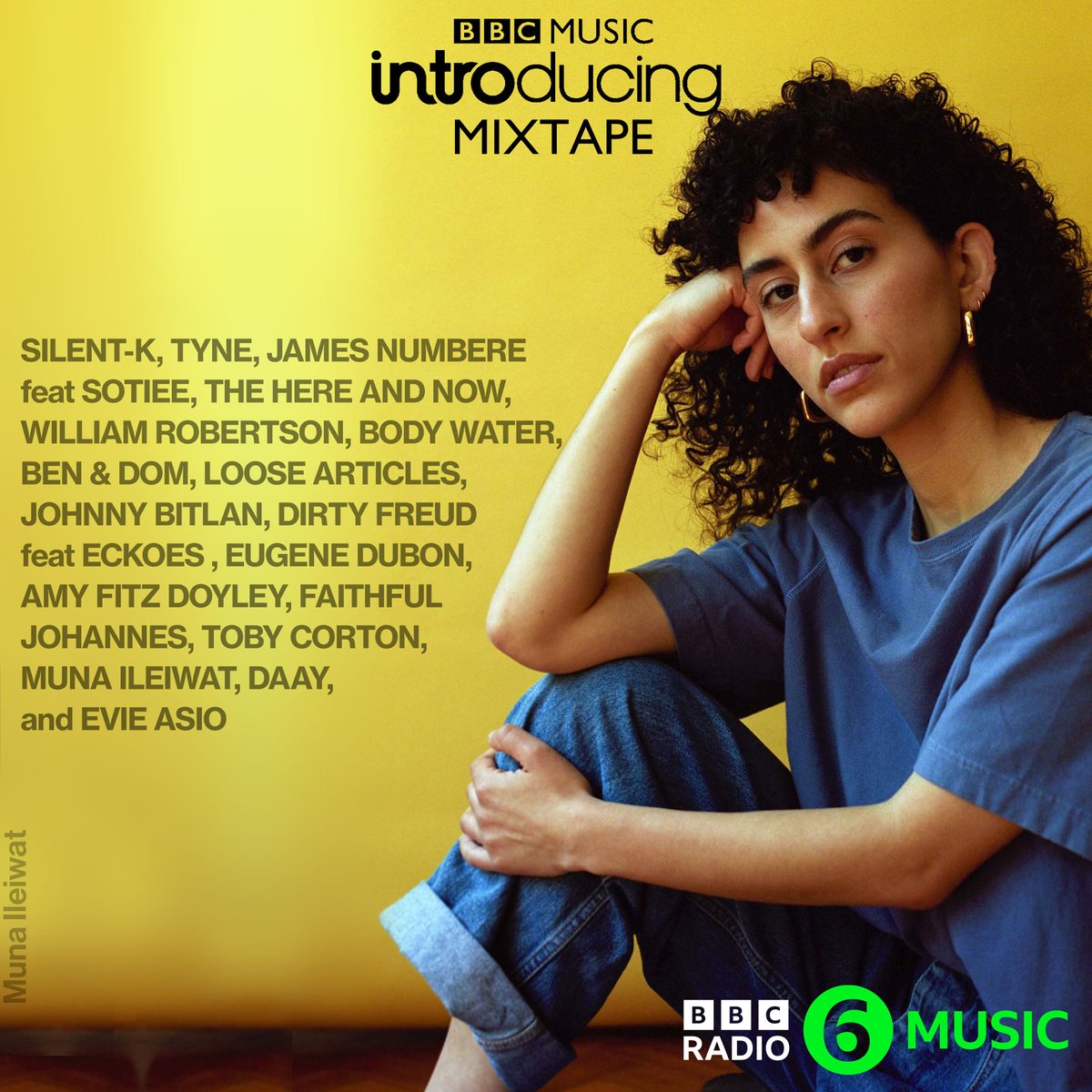 freshnet's tweet photo. My next @BBCIntroducing Mixtape drops Monday morning. Subscribe at https://t.co/XOlsZROiDg or via any podcast app. 0430-0500:
@iameckoes @Dirtyfreud
#EugeneDubon
@AmyFitzDoyley
@fjwords
@tobycortonmusic
@munaileiwat
@daayband
@evie_eves
See: https://t.co/0N61xAt1zk for tracklist. https://t.co/pMpuxa4aeC