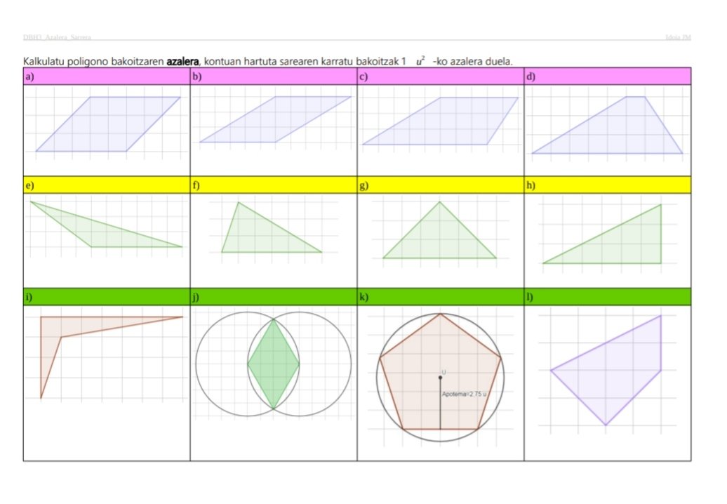 txirimiria's tweet photo. Azalerak lantzeko sarrera ariketak https://t.co/l4nDW1Pz0c #matematika #geometria #azalera #area #math #geometry #matematica https://t.co/i3xTHCwTCW