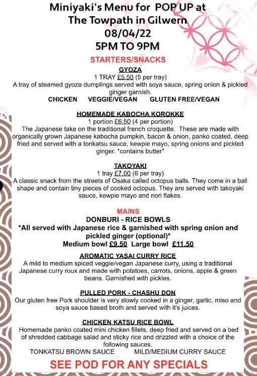 TowpathInn's tweet image. This Friday’s pop-up is with the wonderful Miniyaki’s Japanese Soul Food. Serving from 5pm. Booking essential. 

thetowpathinn.co.uk/book-a-table
