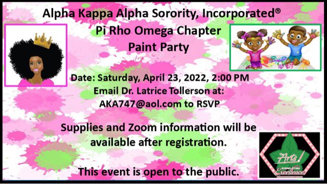 PiRhoOmegaAKA's tweet photo. Target 4:  Our Target 4 Arts committee - brings you an afternoon of Paint!  All are invited.  Please email to register and you will receive additional instructions.  #aka1908 #midatlanticaka #proaka https://t.co/kv7NirWuwt