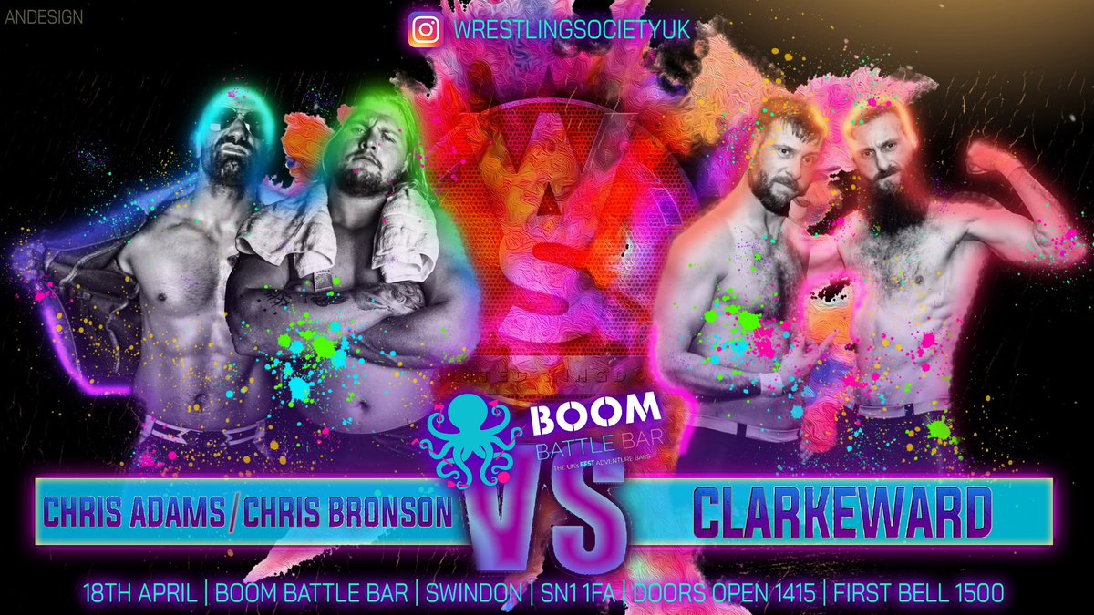 wrestle_society's tweet photo. Easter Bank Holiday Monday 18th April @Chris__Bronson  and @ShotAdams will take on @MClarkeward 

🎫 Tickets- https://t.co/LHhOiJTGi1 🎫 https://t.co/5Dpl1TFTO3
