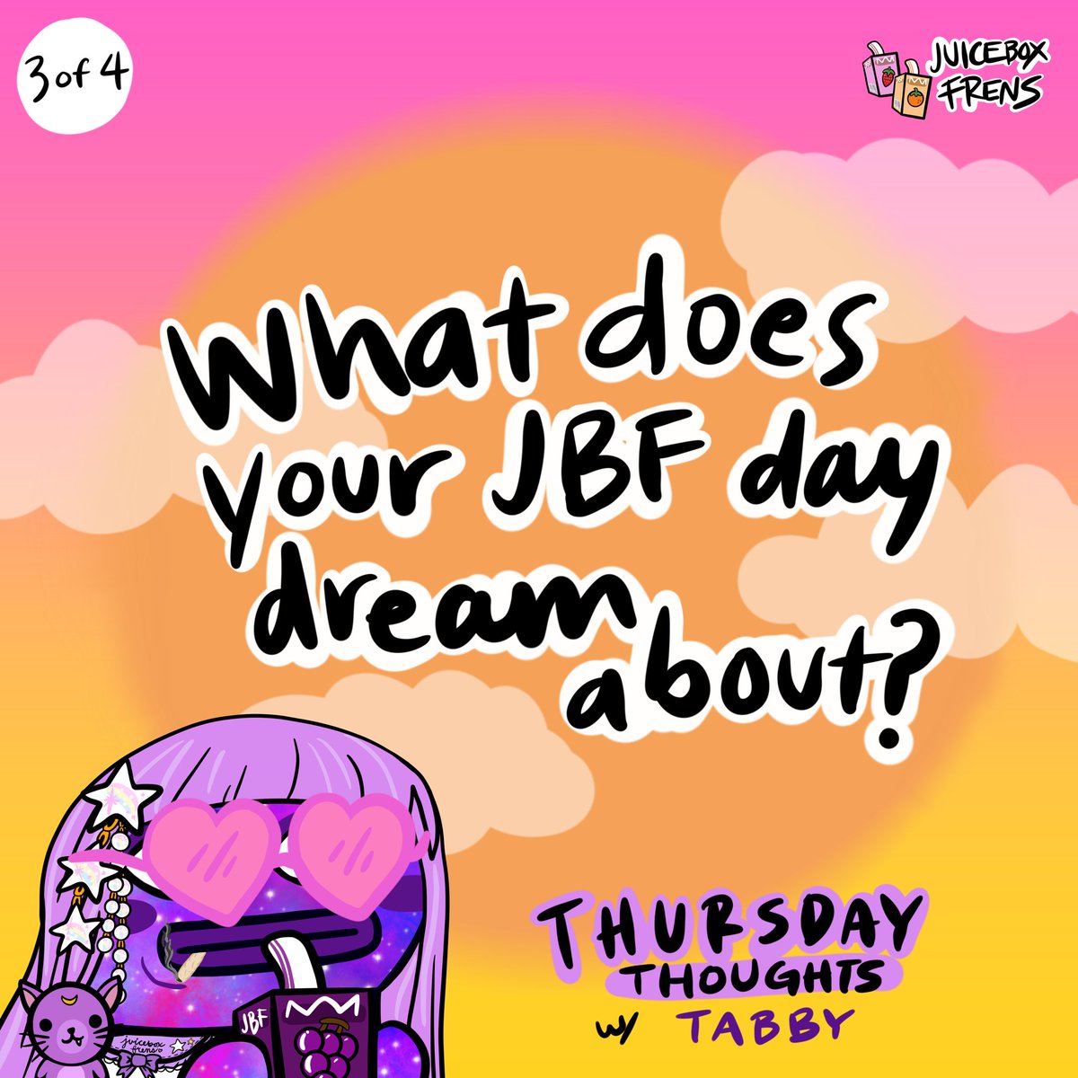 Juiceboxfrens's tweet photo. THURSDAY THOUGHTS WITH TABBY 🌌💜

“What does your JBF daydream about?”

1️⃣Drop a pic of your JBF &amp; answer in the comments (helps us to visualize them thinking)
2️⃣comment your JBF # to verify club eligibility to enter the contest 🔥
3️⃣Follow @Juiceboxfrens 🧃
🔁Retweet this post! https://t.co/lsLXsh2MgS