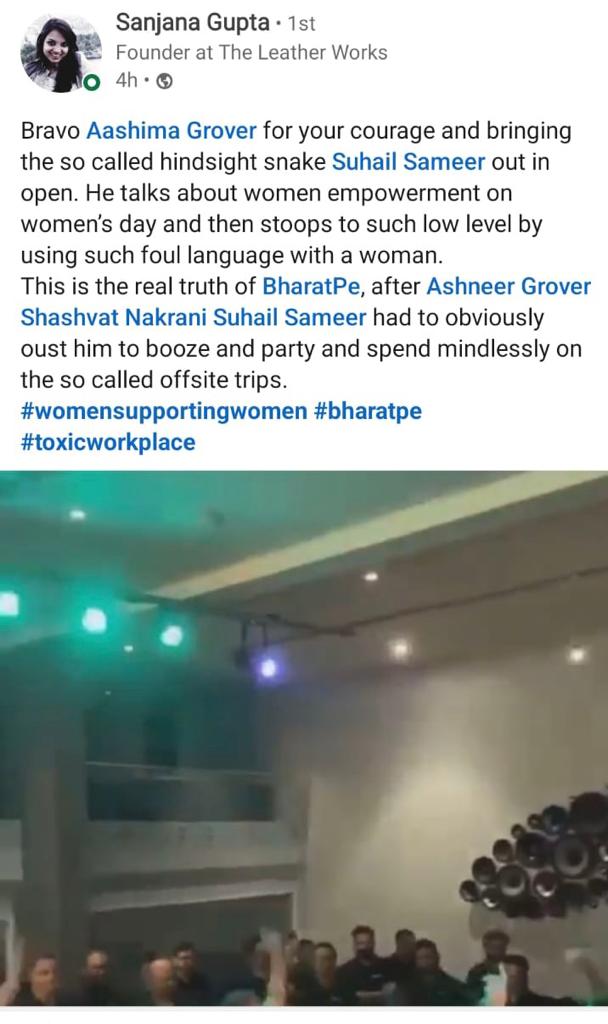 Informe76969088's tweet photo. Linkedin got flooded today with people trolling @bhararpeindia CEO @Suhailsameer14 for passing derogatory remarks to @Ashneer_Grover sister. @moneycontrolcom @cnbc18news @aajtak @bbcworld @toiworld @cnnnews18 Shame on such a CEO https://t.co/4bqtAFOPg0