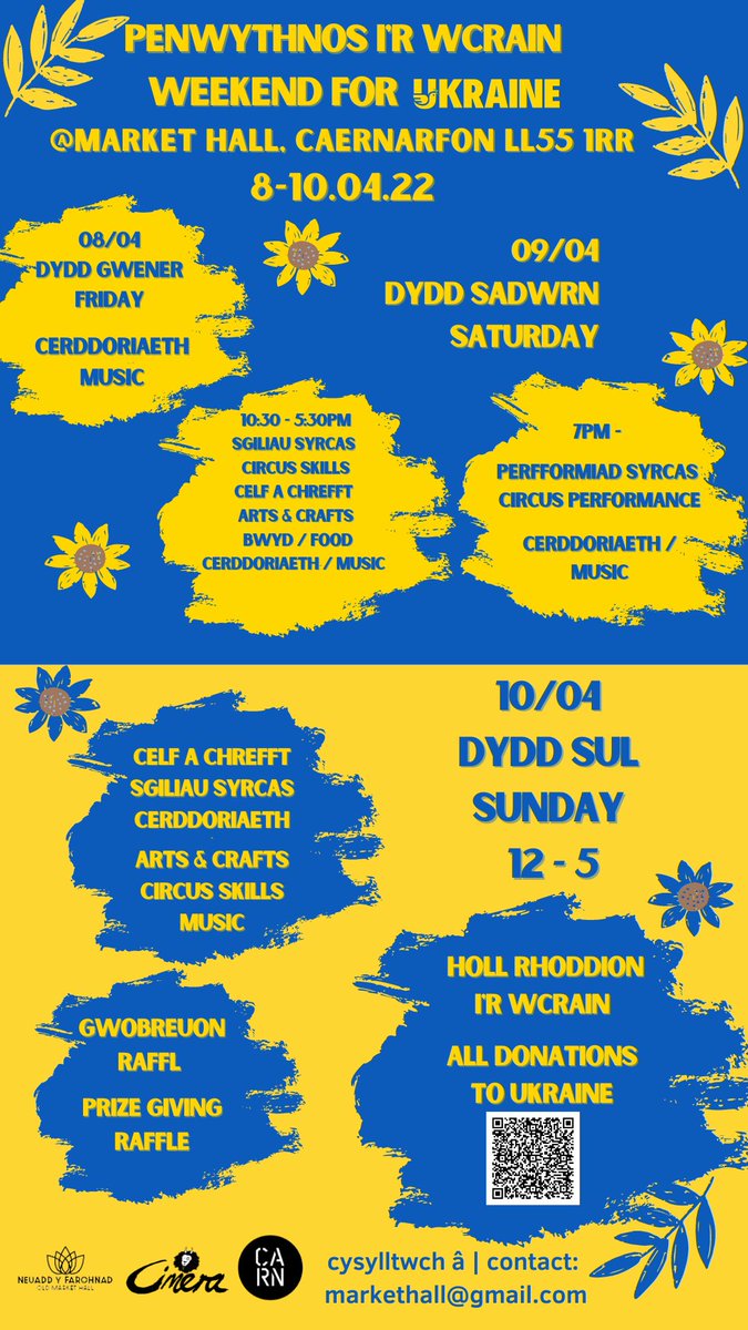 marygwengriff's tweet image. Mae Neuadd y Farchnad, Caernarfon yn cynnal penwythnos o ddigwyddaidau i godi arian i helpu Medecins Sans Frontiers cael cymorth anghenrheidiol i bobl y Wcrain. Bwriad y penwythnos yw i ddangos undod â’r Wcrain gan cymunedau pryderus o Wynedd
@northwaleslive @BBCWales @HenoS4C