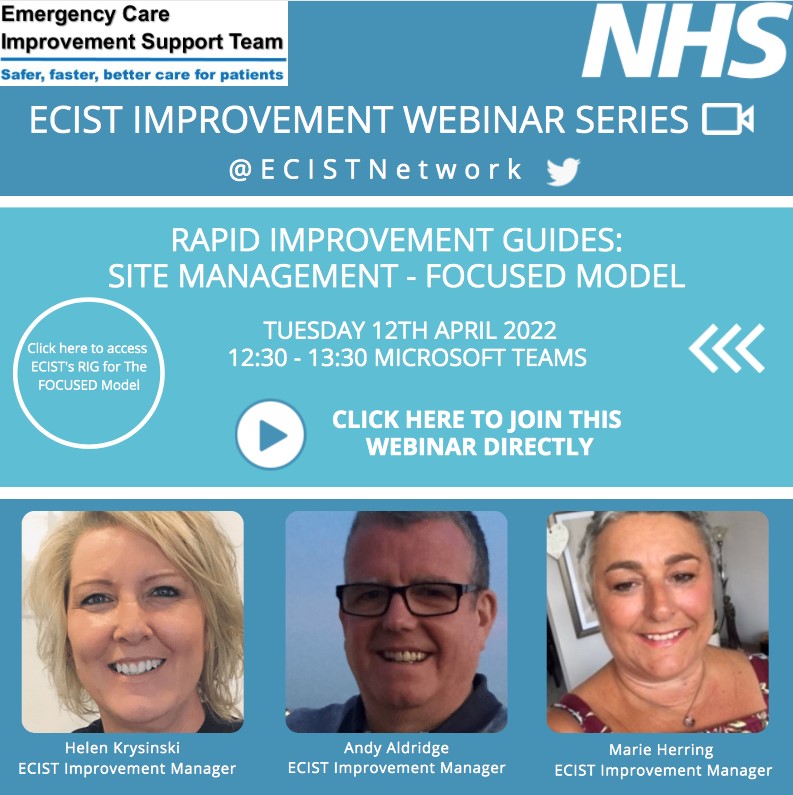 Elective & Emergency Care Improvement Support Team (@ecistnetwork) on Twitter photo We continue our improvement webinar series with an episode on our FOCUSED model for site management. Join @HKrysinski @andy123ald and <a href="/MarieHerring17/">Marie Herring</a>
Tuesday 12th April
12.30pm
Download flyer, including Teams link, on our FutureNHS platform
future.nhs.uk/ECISTnetwork/v… We continue our improvement webinar series with an episode on our FOCUSED model for site management. Join @HKrysinski @andy123ald and <a href="/MarieHerring17/">Marie Herring</a>
Tuesday 12th April
12.30pm
Download flyer, including Teams link, on our FutureNHS platform
future.nhs.uk/ECISTnetwork/v…