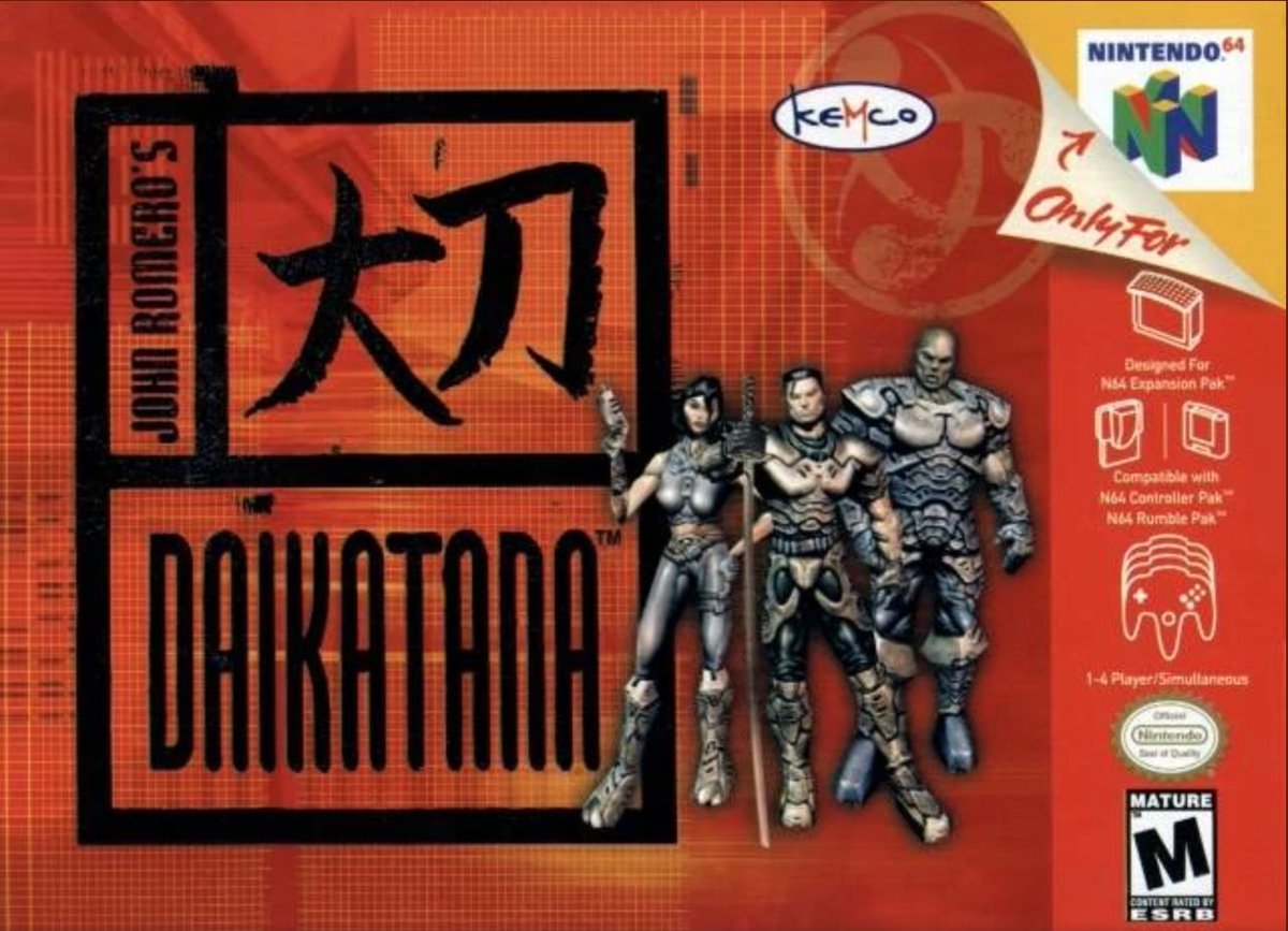 Umbrella_Ops's tweet photo. Released on this day April 7th 2000...

JOHN ROMERO'S DAIKATANA for Nintendo 64 (Japan)
Published by Eidos Interactive and Kemco
Developed by Ion Storm 
#Daikatana #JohnRomero #Nintendo64 #EidosInteractive #Kemco #IonStorm #firstpersonshooter #videogames #TBT #ThrowbackThurday https://t.co/P0nB0oN4zz