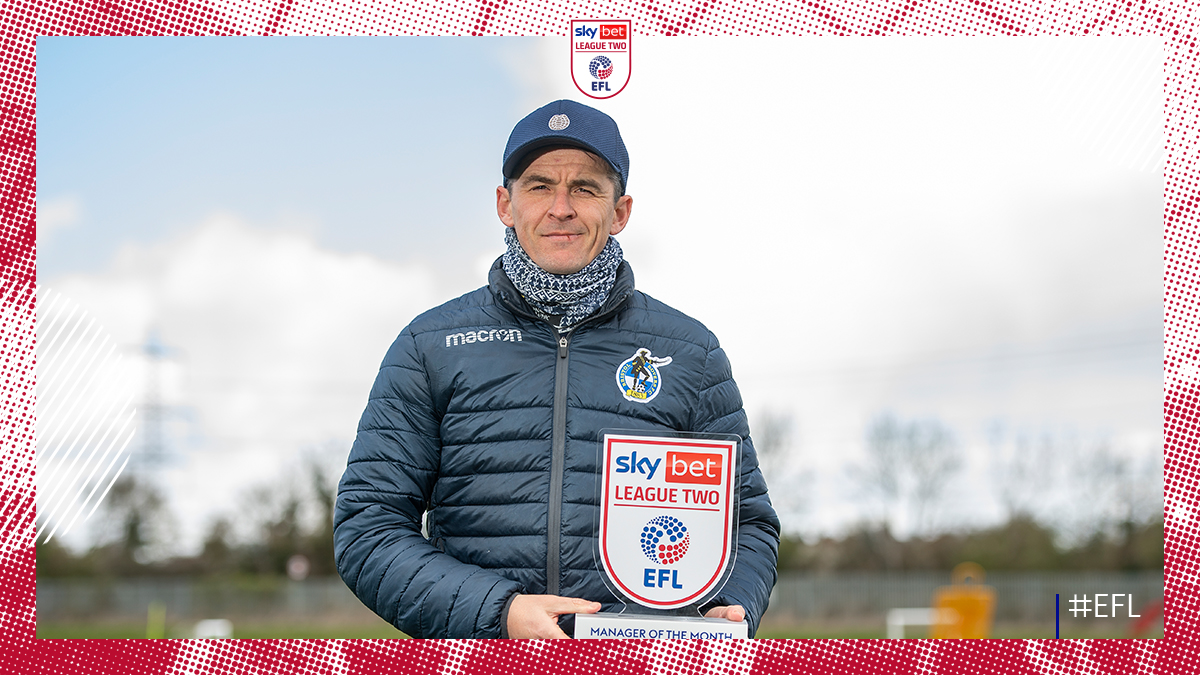 SkyBetLeagueTwo's tweet photo. 5⃣ wins ✅
4⃣ clean sheets 🛑

@Official_BRFC's Joey Barton has been named the #SkyBetLeagueTwo Manager of the Month for March. 👏

#EFL https://t.co/KuxbgqCAWj