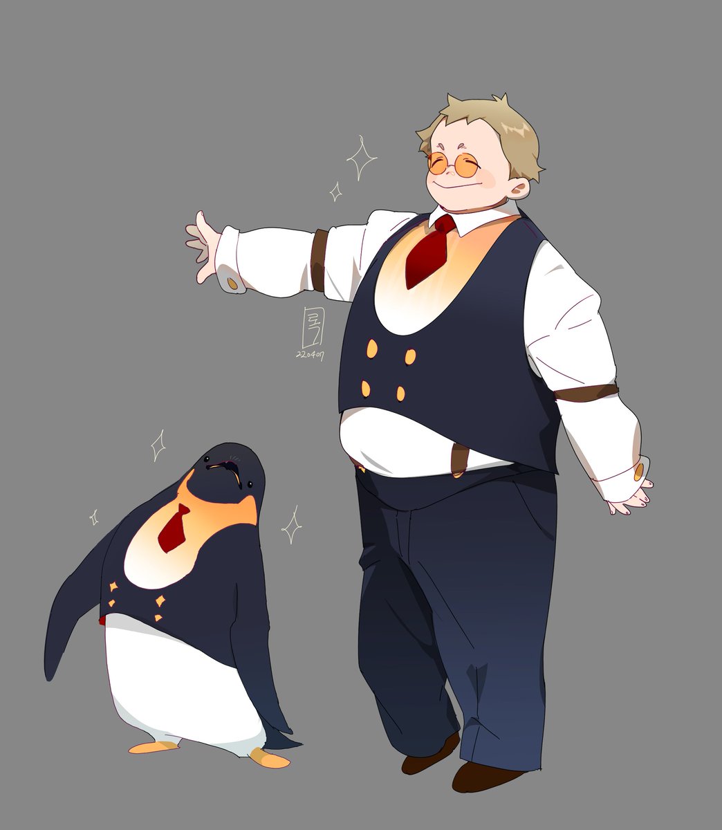 fat penguin black hair vest sunglasses pants bird  illustration images