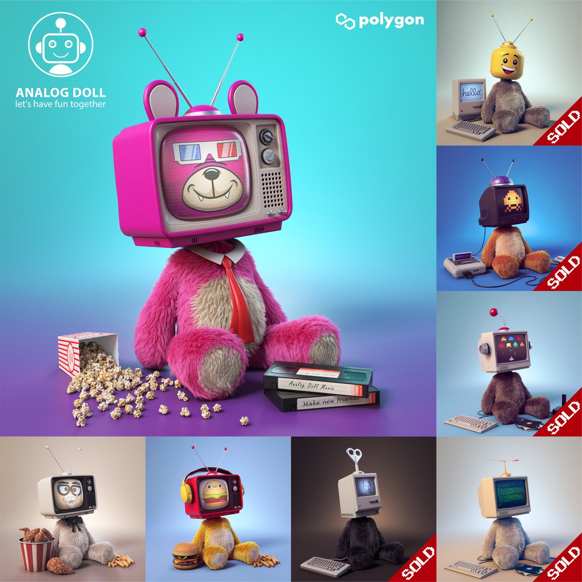 Please come and visit "Analog Doll" collection, Then you will fall in love with these dolls!!! 📺🐻🐻🐻

opensea.io/collection/ana…

Join Discord : discord.gg/ZKv3P5cAk3

#NFT #NFTCommunity #NFTdrop #nftart #OpenSeaNTF #NFTartists #Polygon #NFTJPN