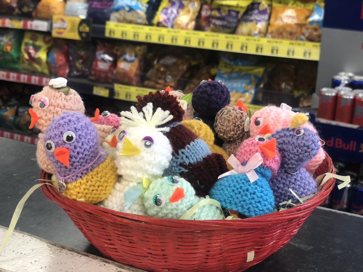 ThurrockPost's tweet photo. A big thank you to Susan and Julia for knitting the little chickens and the display on top of our postbox all money raised will go to deaf childrens charity. https://t.co/Vu66pLj12z