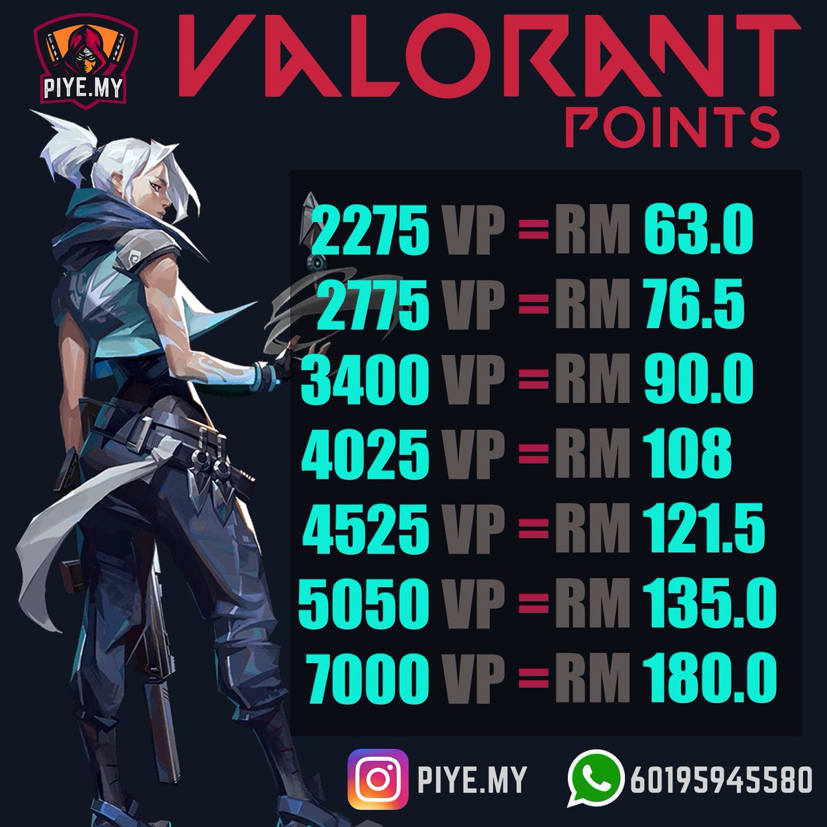 Xylem_esports's tweet photo. With the #VALORANT night market coming out, come and purchase your Valorant Points from us at a good price!!

Note: Restricted to MY Valorant ID only!
Contact us at https://t.co/SKlxLu08bC https://t.co/qhl36fbJBy