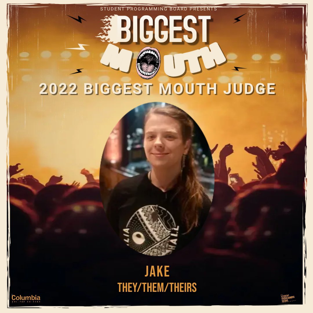SPBcolumbia's tweet photo. BIGGEST MOUTH 2022 JUDGES 🤩🎶  
• 
Meet our judges for tonight at Biggest Mouth! Be sure to join us tonight, April 7th at 7 pm in the Metro (3730 N Clark St. Chicago, IL 60613)🤩 
#spbcolumbia #columbiacollegechicago https://t.co/ggZYtuIy1C