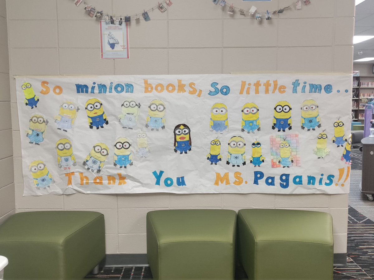 kidbookreader's tweet photo. I love my little middle school minions. Best job ever being a school librarian.  Happy #NationalLibraryWeek #SchoolLibraryMonth @aasl @ALALibrary @AISLEd_org https://t.co/1hfkuLk4iK