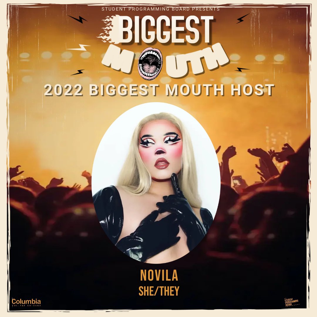 SPBcolumbia's tweet photo. BIGGEST MOUTH 2022 HOST 🤩🎶  
• 
Meet our host for tonight at Biggest Mouth! Be sure to join us tonight, April 7th at 7 pm in the Metro (3730 N Clark St. Chicago, IL 60613)🤩 
#spbcolumbia #columbiacollegechicago https://t.co/MtwePQRBdf