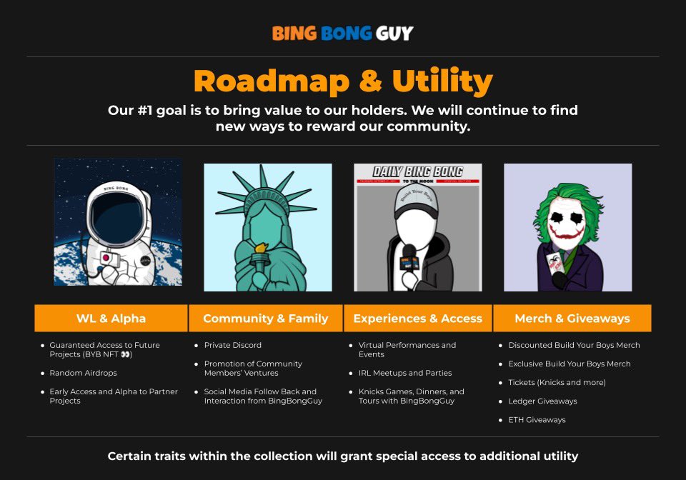 BingBongGuyNFT's tweet photo. Roadmap &amp; Utility. Community 1st always! https://t.co/DEUSlFRHhz