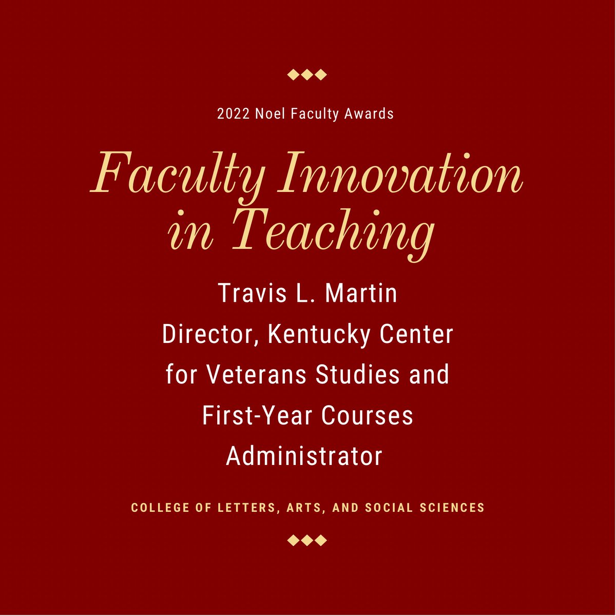 eku_CLASS's tweet photo. Congratulations to Travis Martin, recipient of the 2022 Noel Studio for Academic Creativity Faculty Innovation in Teaching Award. This award is presented to an EKU faculty member who is leading the way in teaching innovation. #EKUCLASS https://t.co/psn1BjHWxj