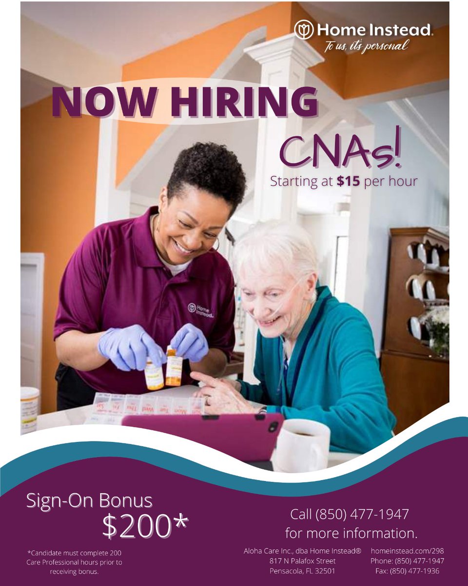 Apply online at homeinstead.com/pensacolafl