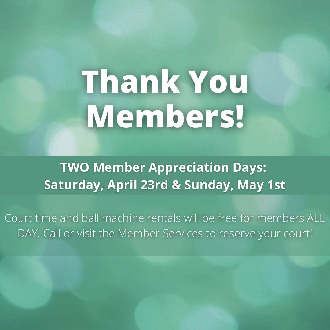 IUTennisCenter's tweet photo. Our members deserve a big THANK YOU! 

Court time and ball machine rentals are free for members ALL DAY on Saturday, April 23rd and Sunday, May 1st. Call or visit to book! Guests may book in advance with pre-payment. https://t.co/uoGLnyHifR