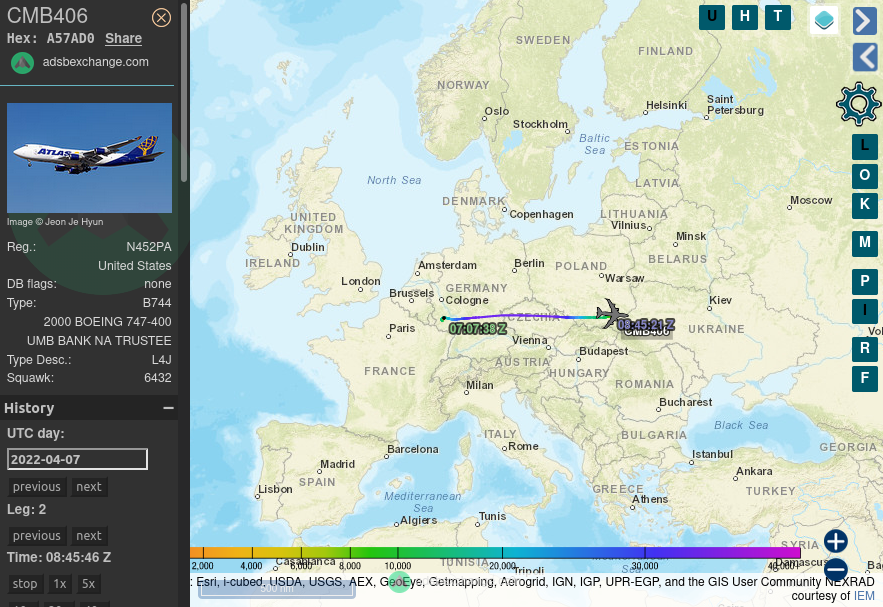 TheIntelFrog's tweet photo. At least the 37th load of US munitions bound for #Ukraine has landed in Rzeszow, Poland. It departed Dover AFB yesterday and made a brief stop in Hahn, Germany. #CMB406 #N452PA https://t.co/kIG7jmTDeL