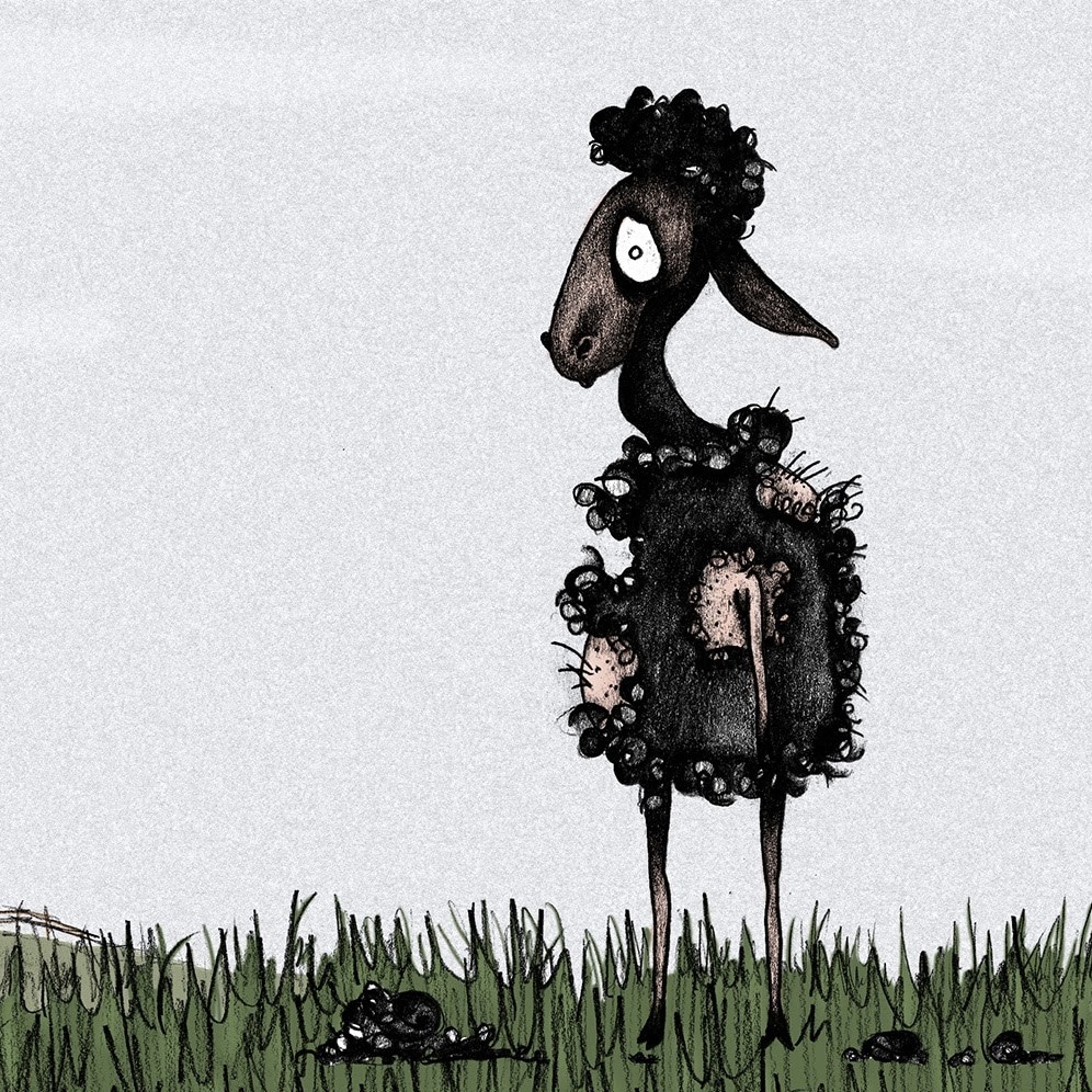 SEMillustration's tweet photo. Old black sheep drawing I did for my Mother Goose children's book. I just love his vibe. https://t.co/zBSdyL90T3