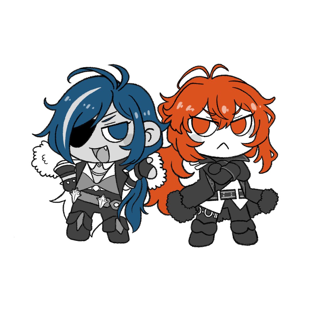 diluc (genshin impact) ,kaeya (genshin impact) 2boys multiple boys long hair eyepatch red hair male focus blue hair  illustration images