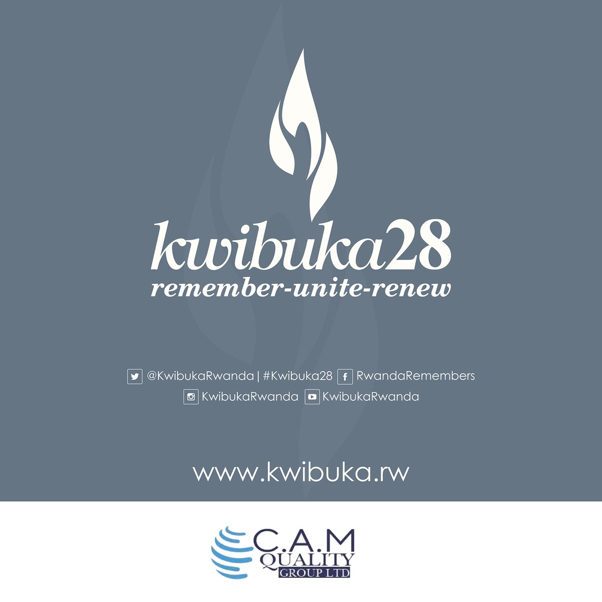 camquality1's tweet photo. Management of CAM Quality Group stand in solidarity with all Rwandans to mark the 28th commemoration of the 1994 Genocide against the Tutsi.  We remember and honour over a million lives lost.
Remember - Unite - Renew. #Kwibuka28 https://t.co/G6Q0Y1EEPa