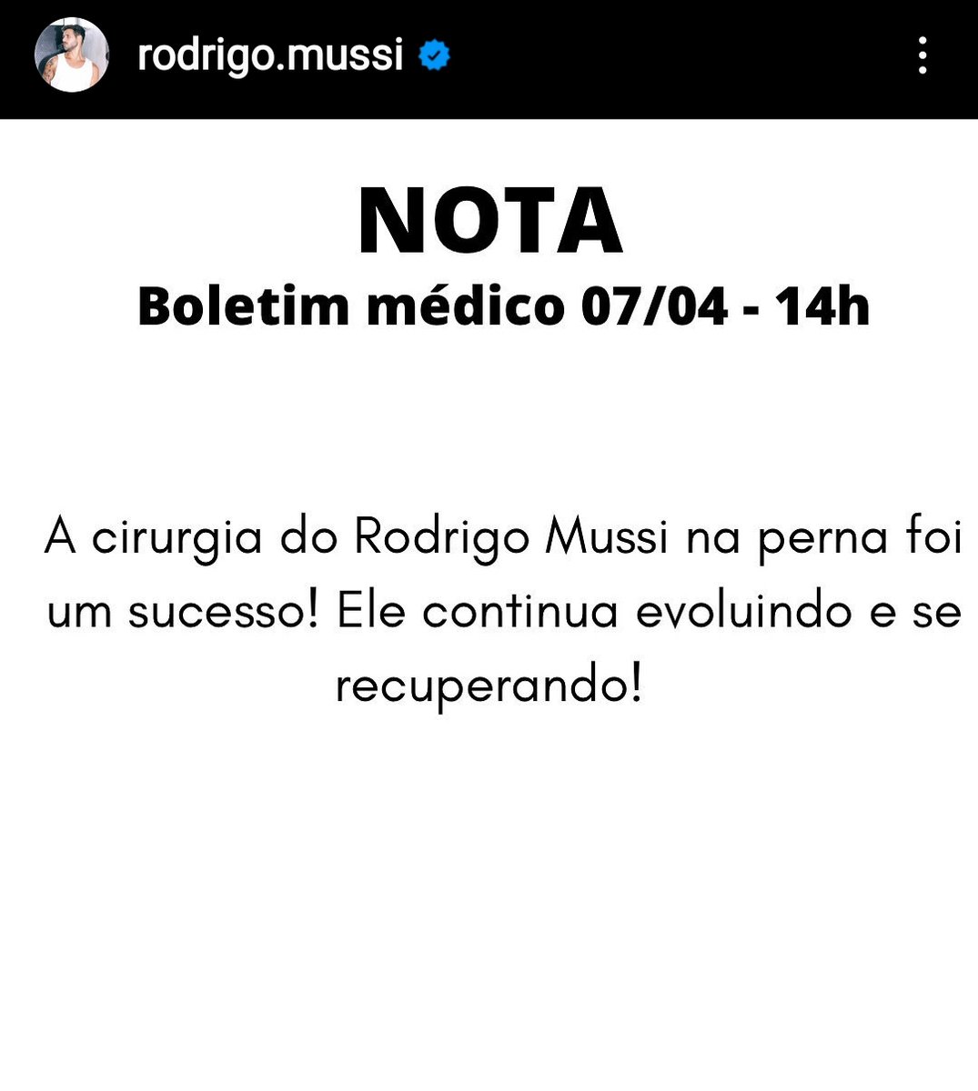 SobreTudo50's tweet photo. 🚨 Informações sobre o Rodrigo e como foi a cirurgia dele, equipe do Rodrigo via Instagram: #RodrigoAguentaFirme #rodrigomussi #BBB22 #Rodrigo #rodrigonobbb https://t.co/rLsyH9LEvj