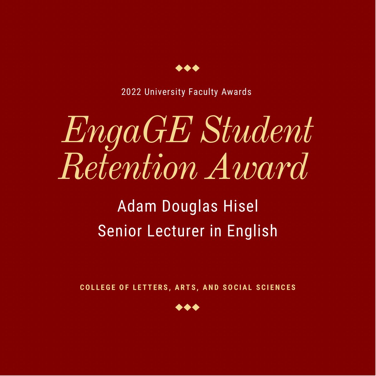 eku_CLASS's tweet photo. Congratulations to Prof. Adam Hisel, recipient of the 2022 EngaGE Student Retention Award. This award recognizes faculty and teaching staff who are intentional in integrating practices into the General Education classroom that aid in student retention efforts. #EKUCLASS https://t.co/fxl1CddLyk