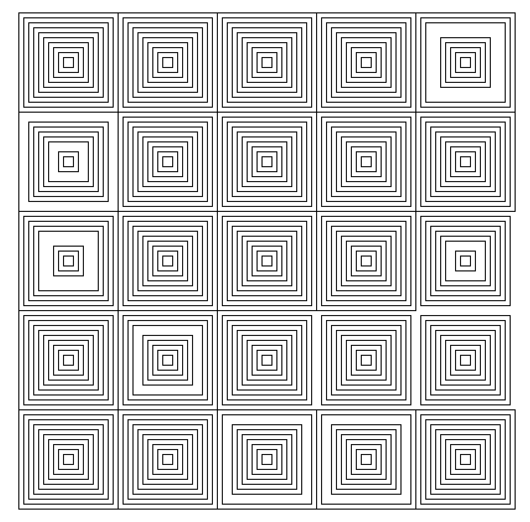 modusgenerative's tweet photo. 𝕣𝕒𝕟𝕕𝕠𝕞 𝕠𝕞𝕚𝕤𝕤𝕚𝕠𝕟
is a simple yet elegant idea that Vera Molnar used in her pieces. I was inspired by her untitled piece that is just a grid of stacked squares, but with some randomly omitted. I first recreated the original in P5JS (first image): https://t.co/yLabzoCIWJ
