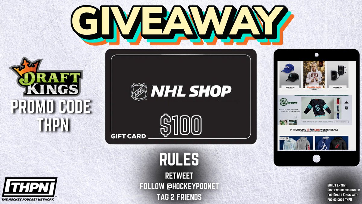 Who wants $100 to spend at the <a href="/NHL/">NHL</a> store?

Enter Below 🚨

Follow @hockeypodnet 
Tag 2 Friends
Retweet

Presented by Draft Kings 💰 Use the link below and enter promo code THPN
➡️tinyurl.com/DKAPRIL

#NHL #HockeyTwitter #Canucks #LeafsForever #GoHabsGo #Giveaway #CBJ #Preds